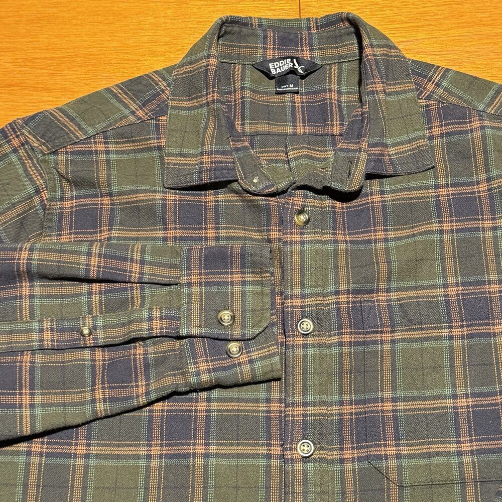 Eddie Bauer Plaid Flannel Button Down Shirt Cotton Heavyweight Men’s Size Large